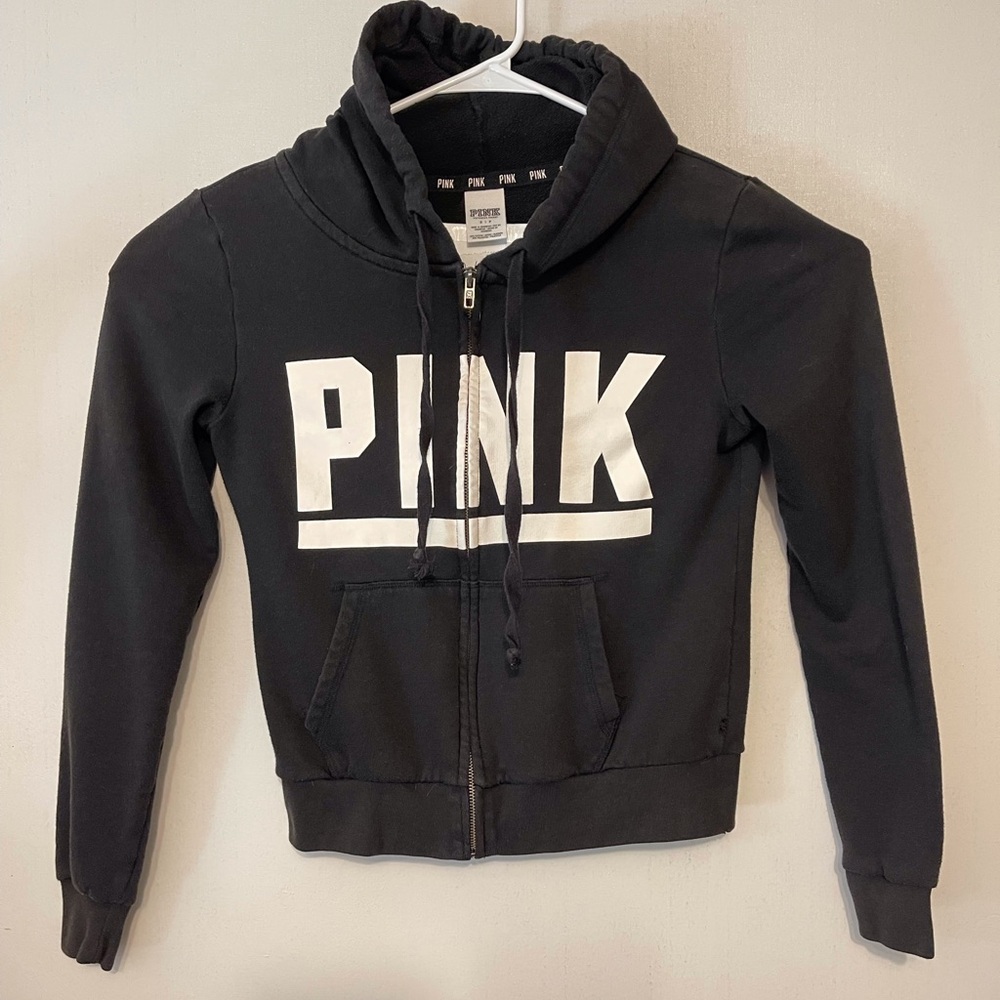 Victoria's Secret PINK Black Zip-Up Hoodie, size Small